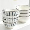 Japanese-Inspired Blue Leaf & Minimalist Black Trim Ceramic Bowls-14cm