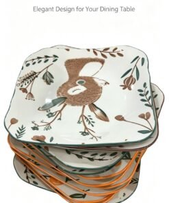 Whimsical Bird & Botanical Square Porcelain Plate - Extent17.5