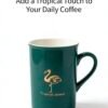 Dark Green Flamingo Ceramic Mug with Lid