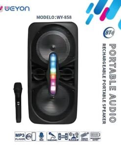 WEYON 便携式 LED 蓝牙卡拉OK麦克风音箱,带 RGB 灯光 - 黑色 - 低音炮-858