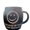 Black "Gratitude" Smiley Ceramic Mug