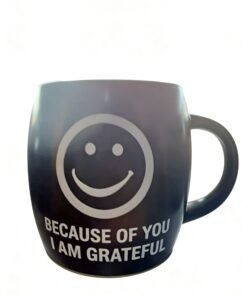 Black "Gratitude" Smiley Ceramic Mug