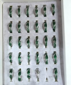 Silver-Tone Green Enamel Leaf Rings