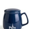 Navy Blue "Paris" Ceramic Mug with Lid
