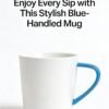 White Ceramic Mug with Sky Blue Handle