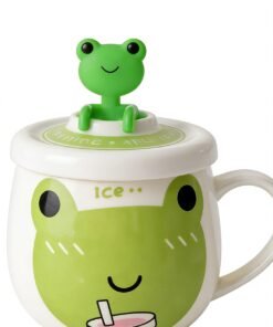 Green Frog "Ice" Ceramic Mug with Lid & Spoon